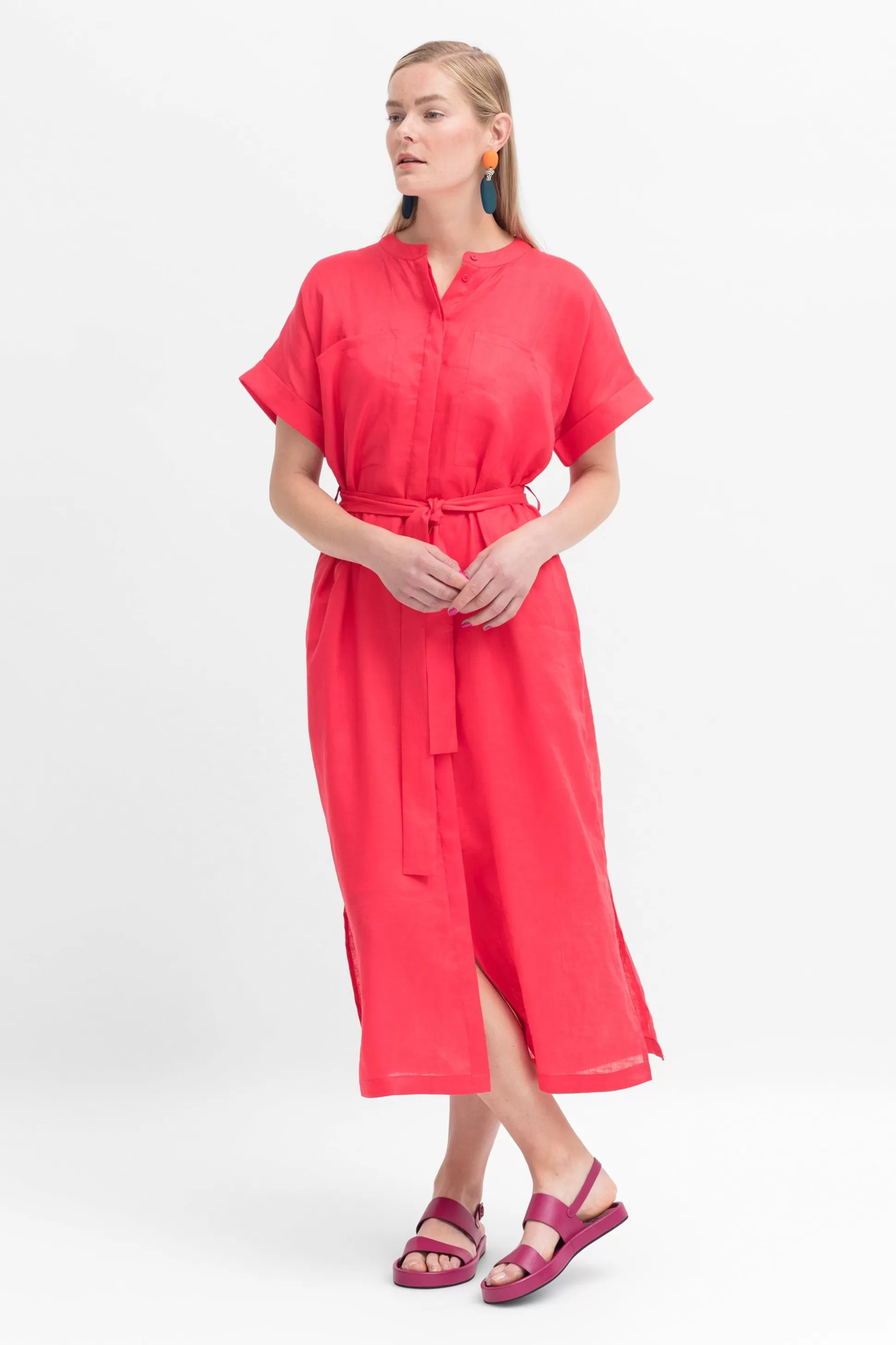 ELK Mies Linen Shirt Dress-Women Dresses